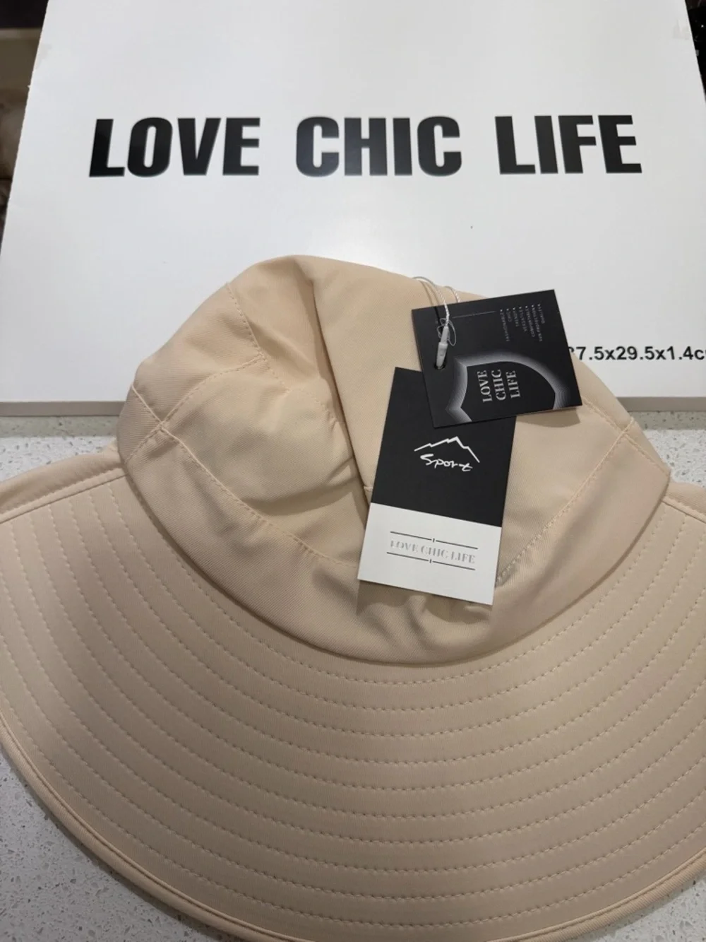 Beige UPF 50+ Wide Brim Sun Hat Neck Flap Ponytail Hole NWT - Picture 3 of 6